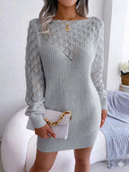 Women's Hollow Out Knitted Full Sleeves Sweater Dress