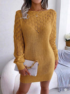 Women's Hollow Out Knitted Full Sleeves Sweater Dress