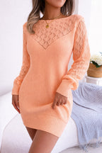 Women's Hollow Out Knitted Full Sleeves Sweater Dress