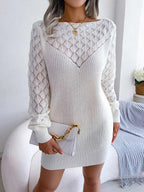 Women's Hollow Out Knitted Full Sleeves Sweater Dress