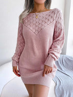 Women's Hollow Out Knitted Full Sleeves Sweater Dress