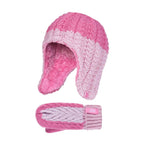 Kids Winter Warm Fleece Lined Thermal Beanie Hat & Mittens with Ear Flaps