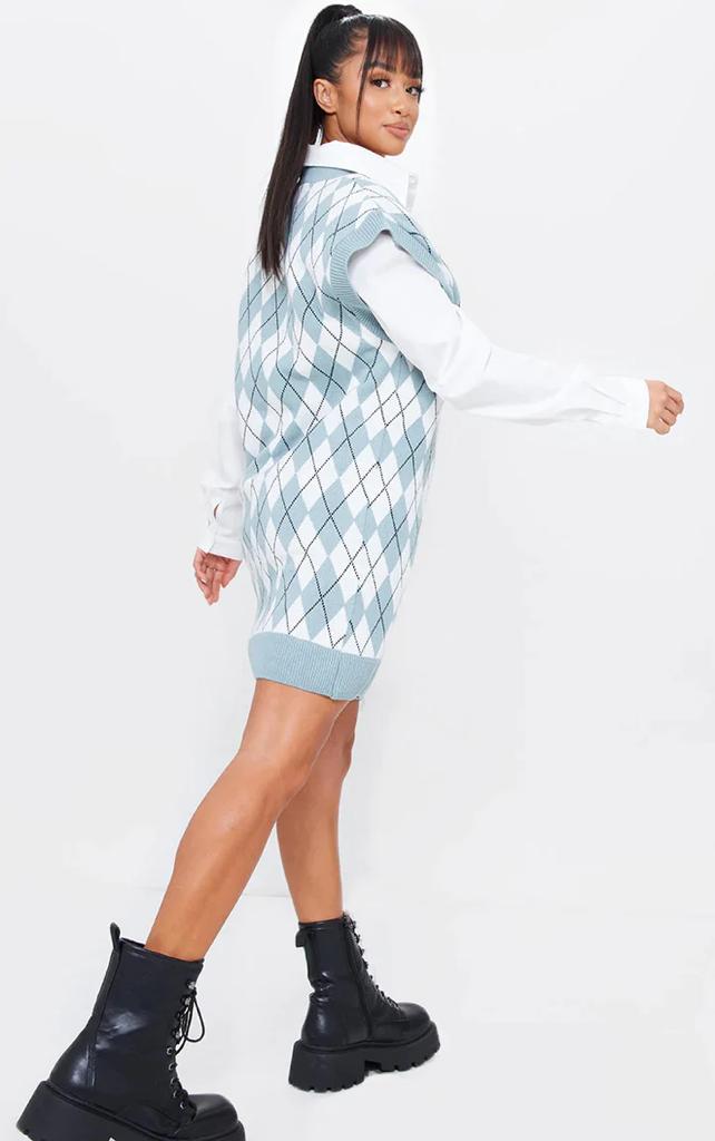 Petite Sage Diamond Knit Sleeveless Dress