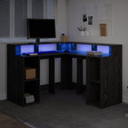 Modern Wooden Home Office Gaming Corner Computer Desk With LED Lights Storage