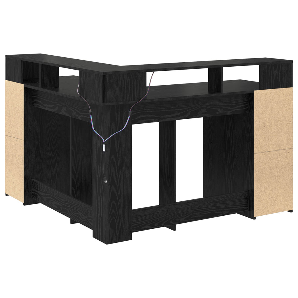 Modern Wooden Home Office Gaming Corner Computer Desk With LED Lights Storage