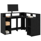 Modern Wooden Home Office Gaming Corner Computer Desk With LED Lights Storage
