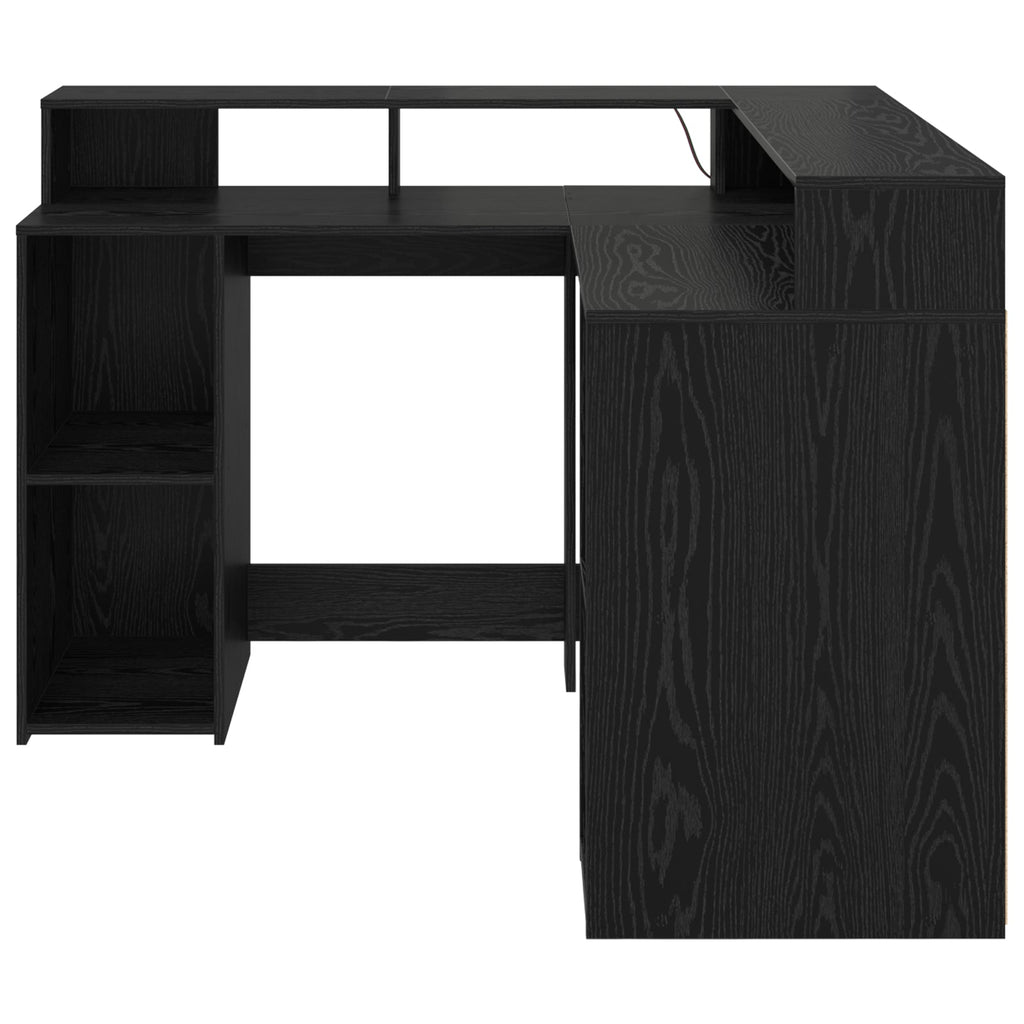 Modern Wooden Home Office Gaming Corner Computer Desk With LED Lights Storage