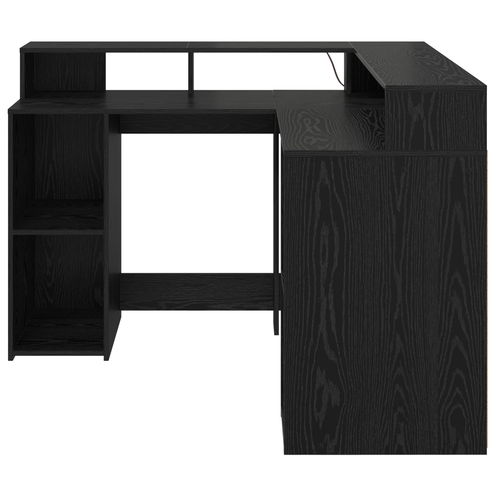 Modern Wooden Home Office Gaming Corner Computer Desk With LED Lights Storage