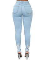 Trendy Hollow Out Solid Women Pencil Jeans