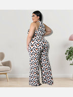 Plus Size Geometric Print  Wide Leg Sleeveless Jumpsuits