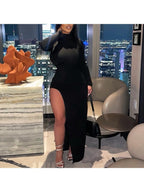 Solid Mock Neck Backless Long Sleeves Dress