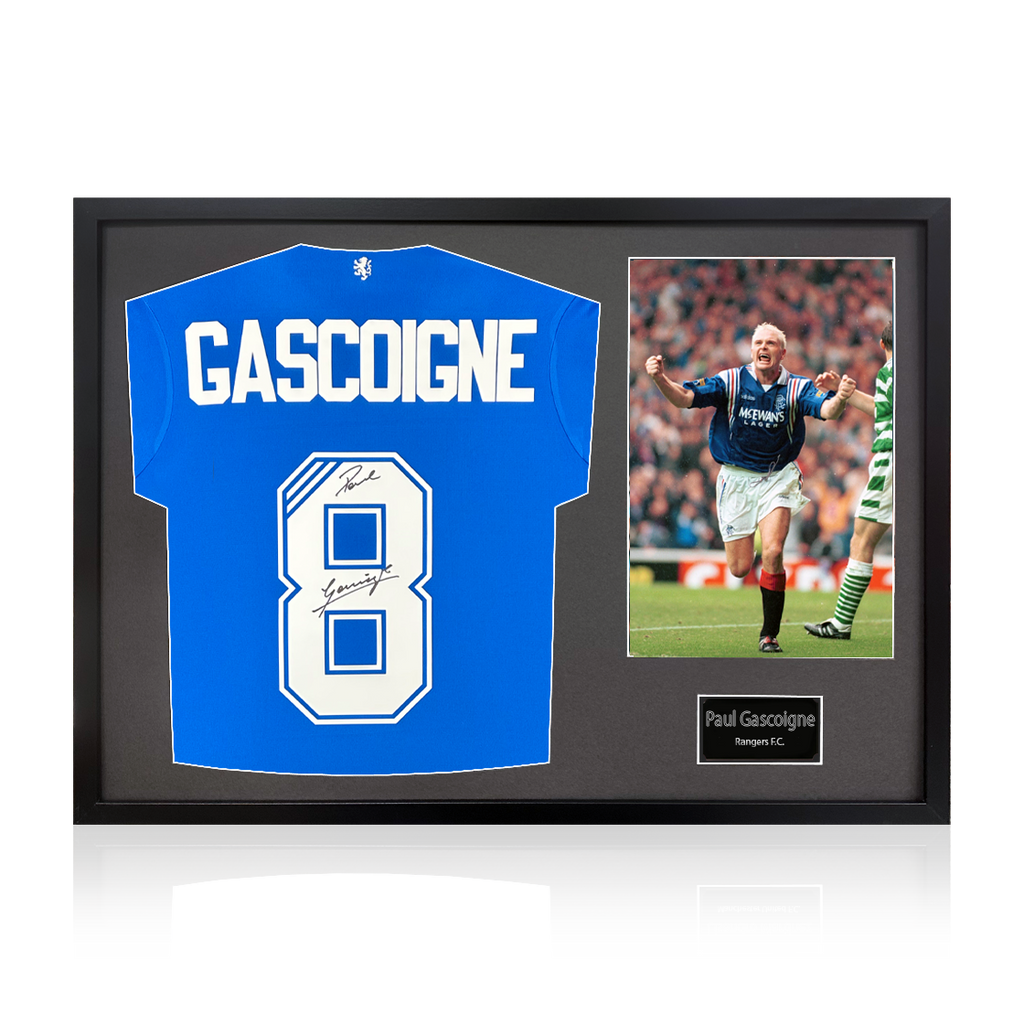 Paul Gascoigne Signed Rangers Shirt Classic Frame