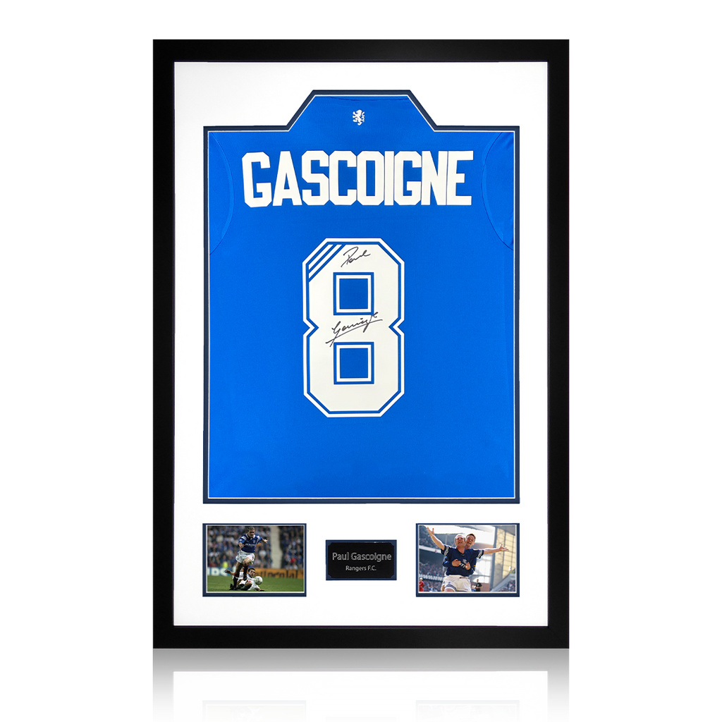 Paul Gascoigne Signed Rangers Shirt Premium Frame