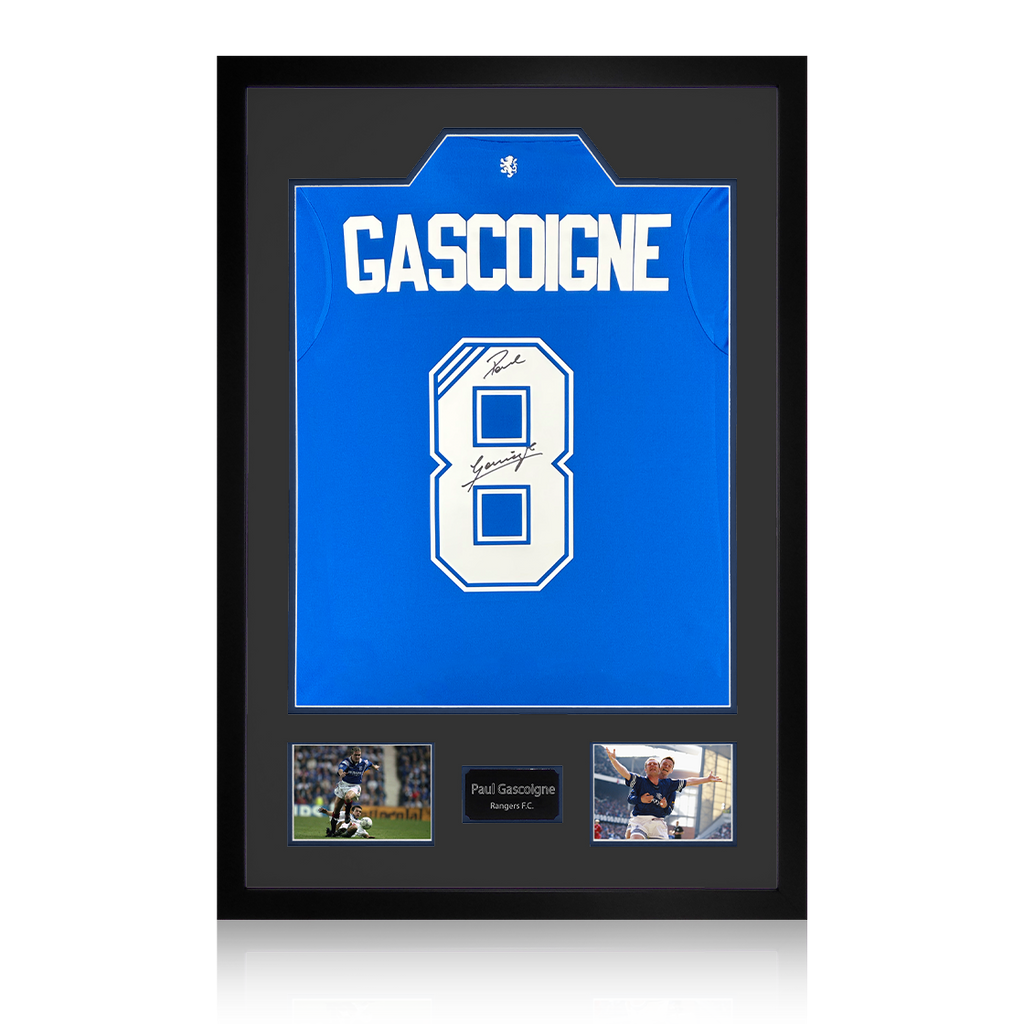 Paul Gascoigne Signed Rangers Shirt Premium Frame