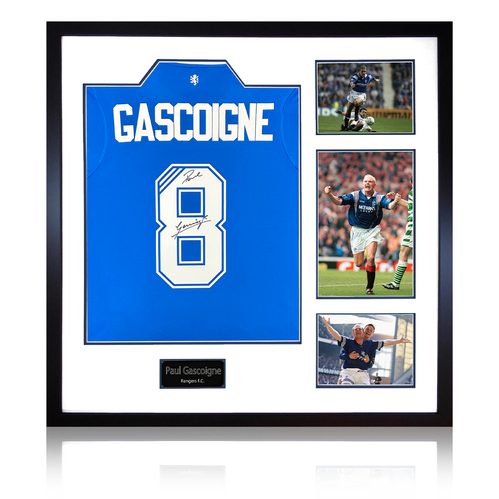 Paul Gascoigne Signed Rangers Shirt Elite Frame