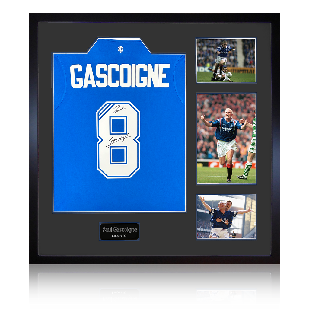 Paul Gascoigne Signed Rangers Shirt Elite Frame