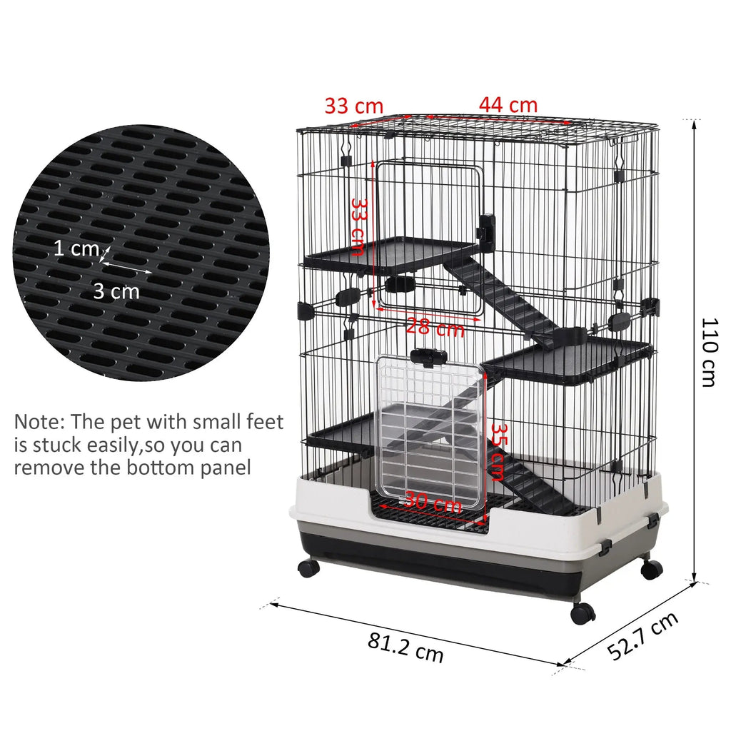 PawHut Metal Wire 3-Tier Small Guinea Pigs Hutches Rabbits Hutches Black/White