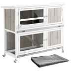 PawHut Rabbit Hutch Outdoor Guinea Pig Hutch Wooden Bunny House with Rain Cover Wheels for Indoor Outdoor, 122 x50 x100cm - Grey