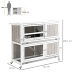 PawHut Rabbit Hutch Outdoor Guinea Pig Hutch Wooden Bunny House with Rain Cover Wheels for Indoor Outdoor, 122 x50 x100cm - Grey