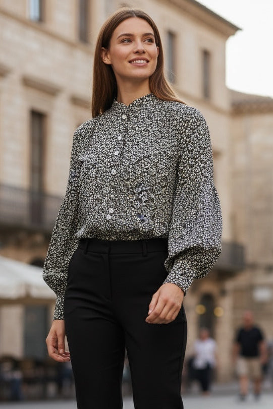 Louche Clancy Candy Bud Print Long Sleeve Blouse