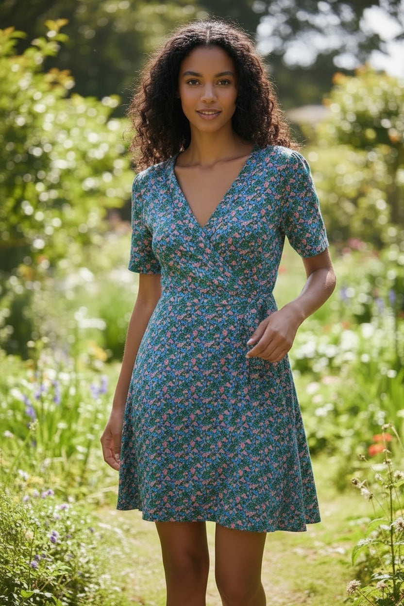Frankie Spring Bloom Wrap Mini Jersey Dress