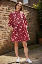 Louche Suzanne Roaring Daisy Print Long Sleeve Mini Dress - Red