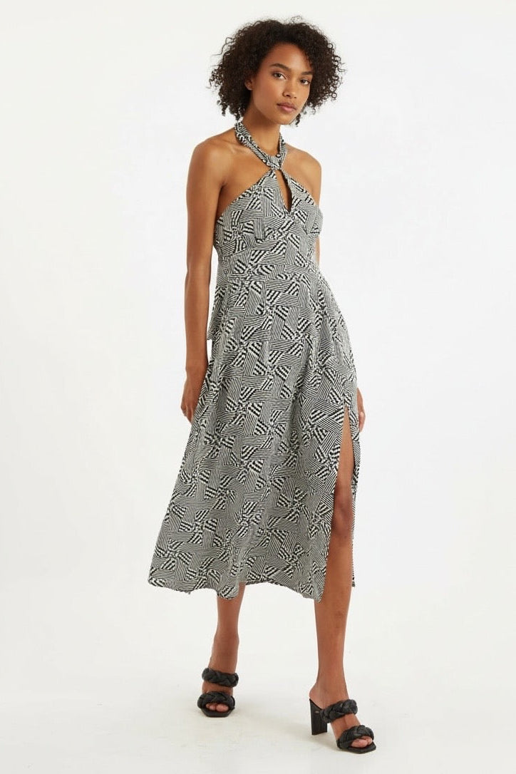 Geri 60s Patchwork Halter neck Midi Dress