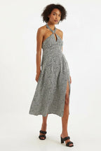 Geri 60s Patchwork Halter neck Midi Dress