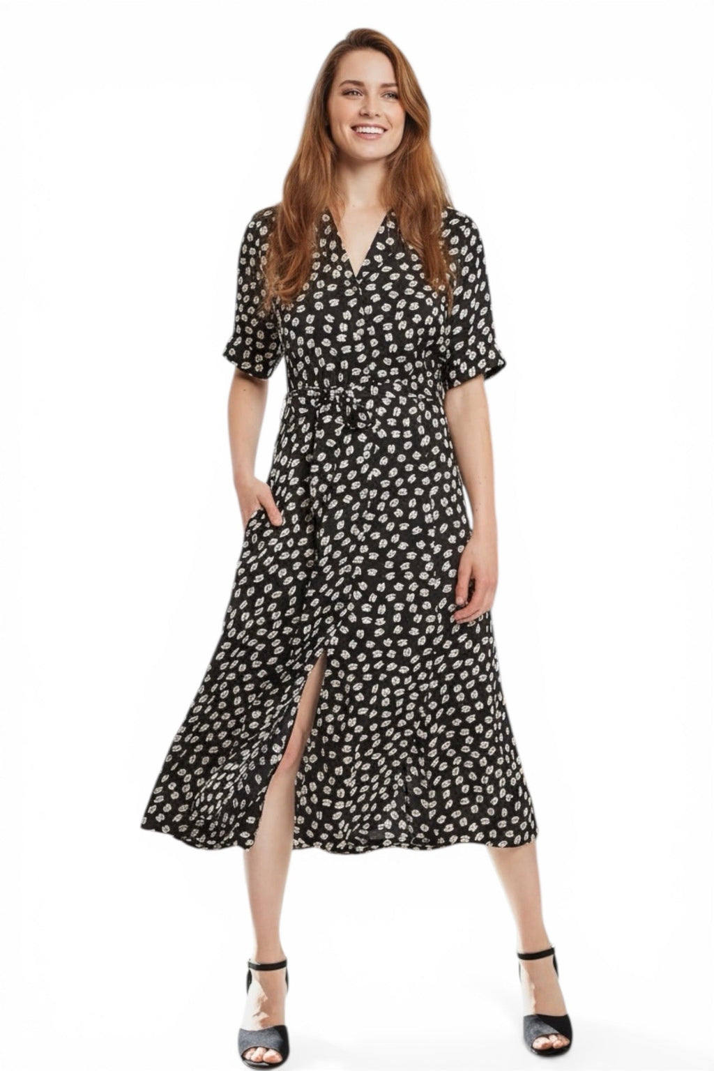 Louche Peta Call Me Print Short Sleeve Midi Shirt Dress