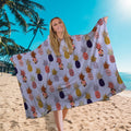Hooded Towel -  Lightweight, Microfibre - Pineapples - Purple