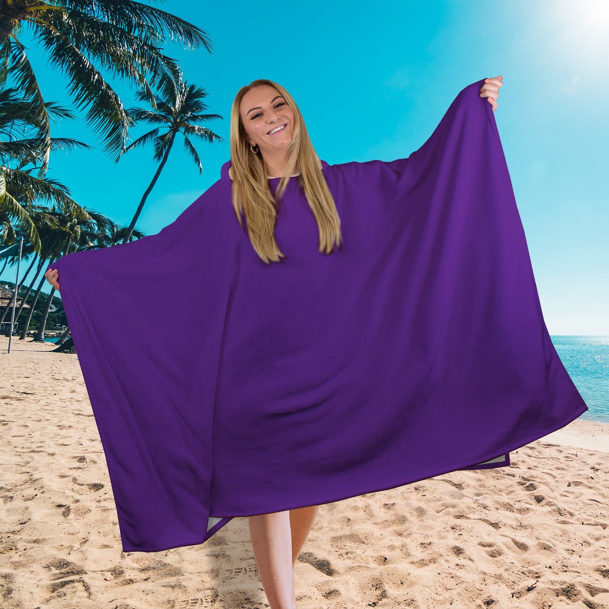 Hooded Towel - Lightweight, Microfibre - Plain Purple