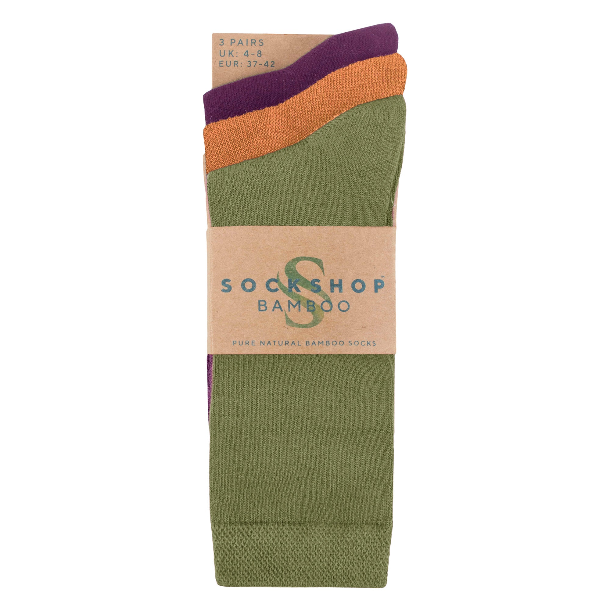 3 Pack Ladies Plain Bamboo Socks - Soft Breathable Everyday Comfort Socks
