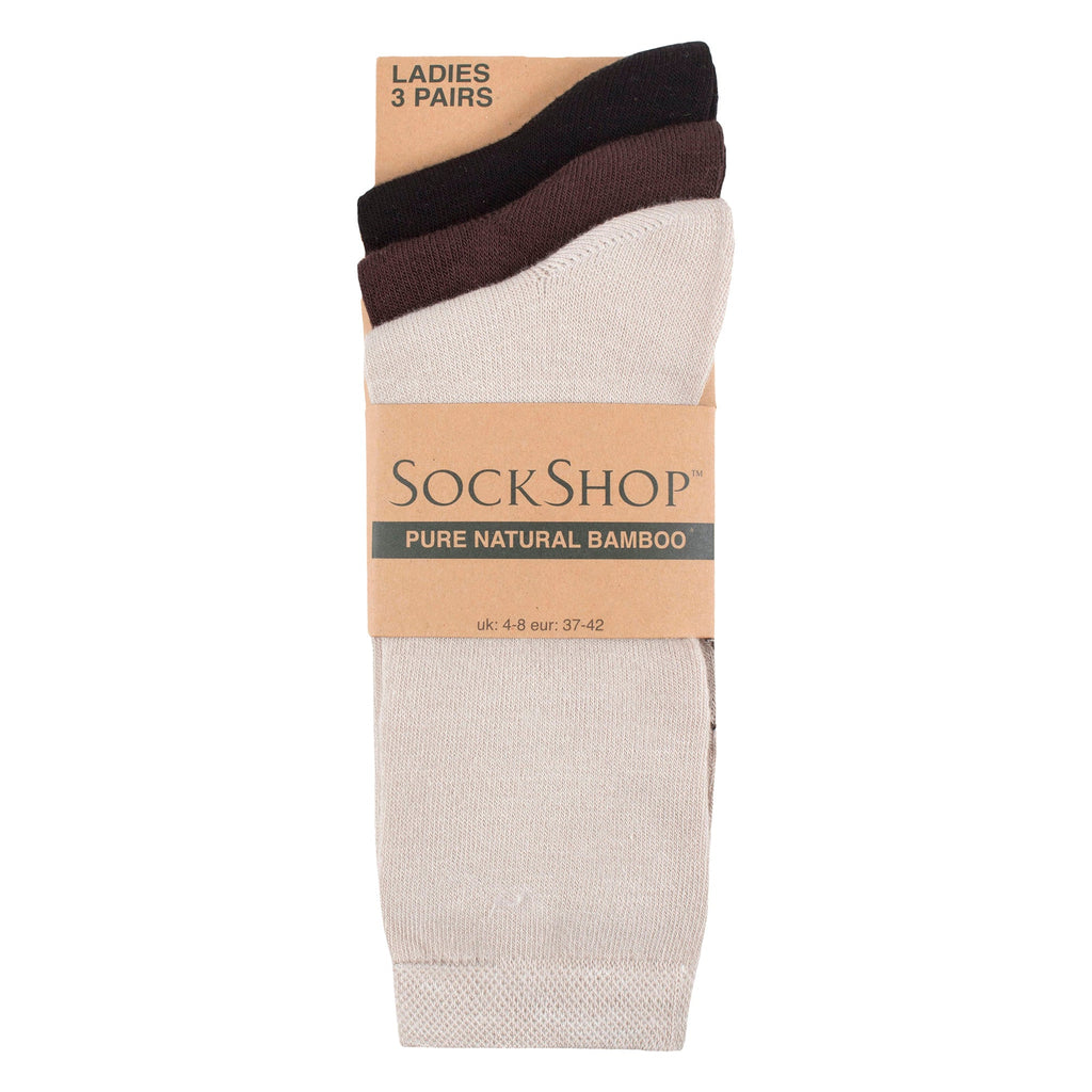 3 Pack Ladies Plain Bamboo Socks - Soft Breathable Everyday Comfort Socks