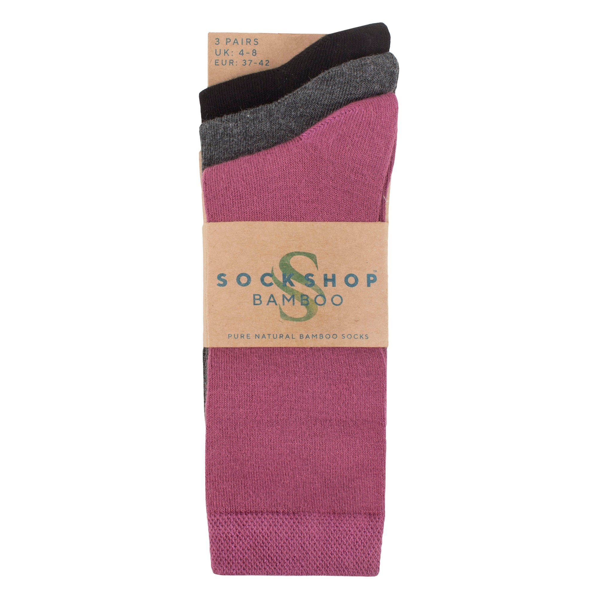 3 Pack Ladies Plain Bamboo Socks - Soft Breathable Everyday Comfort Socks