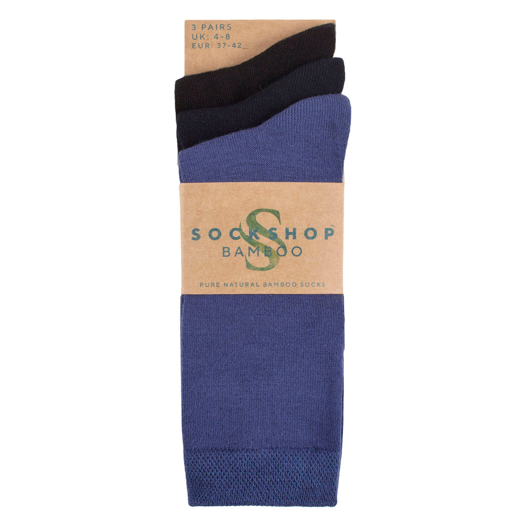 3 Pack Ladies Plain Bamboo Socks - Soft Breathable Everyday Comfort Socks