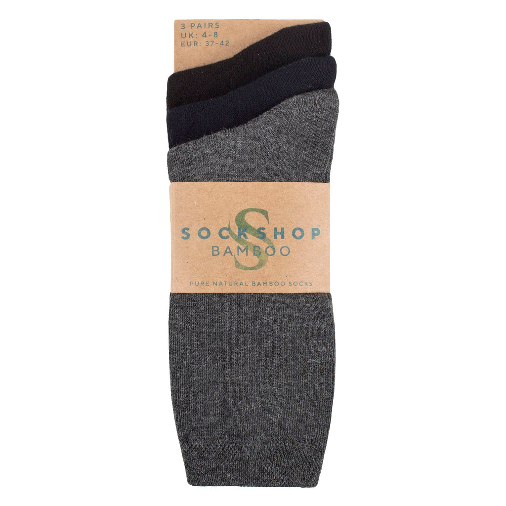 3 Pack Ladies Plain Bamboo Socks - Soft Breathable Everyday Comfort Socks