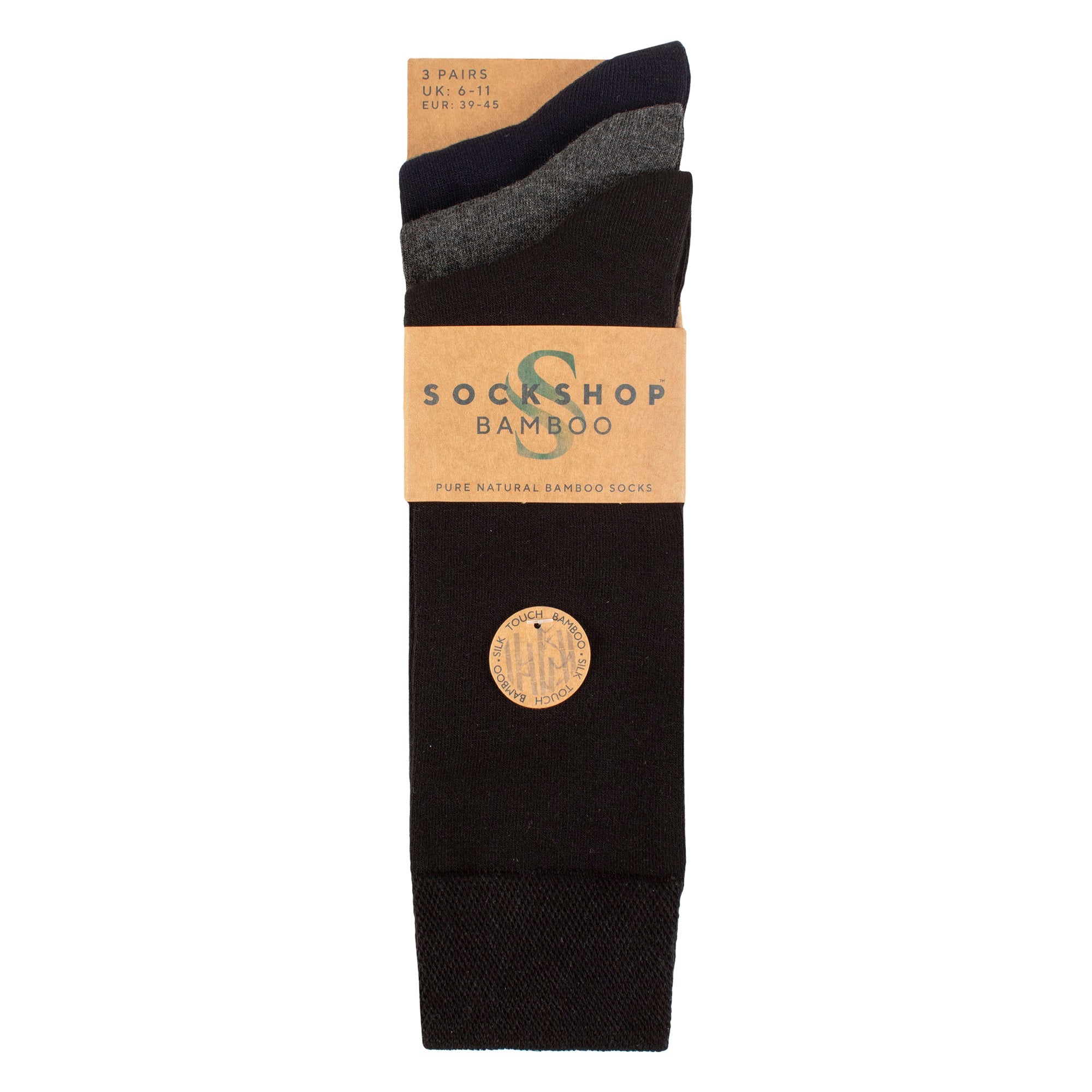3 Pack Mens Plain and Patterned Bamboo Socks - Soft Breathable Everyday Comfort