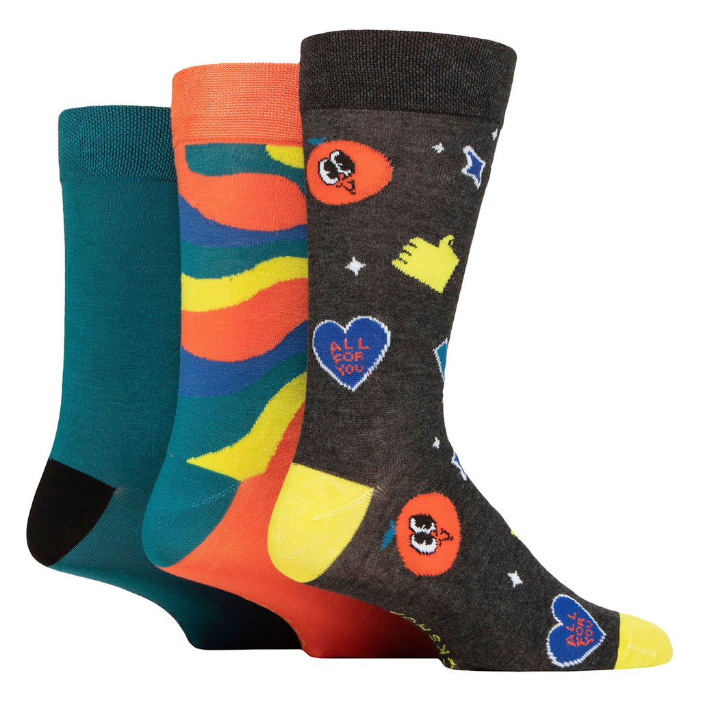 3 Pack Mens Plain and Patterned Bamboo Socks - Soft Breathable Everyday Comfort