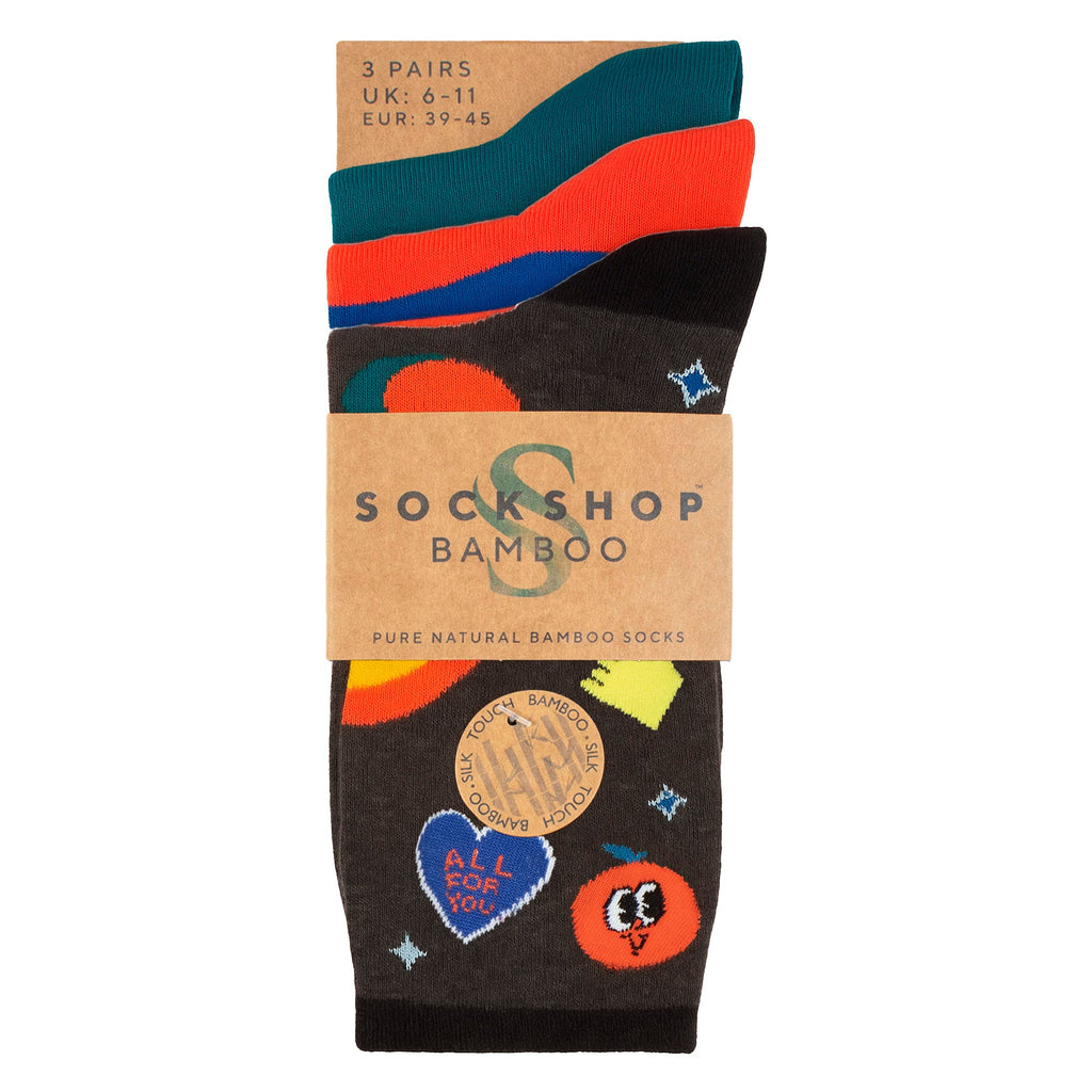 3 Pack Mens Plain and Patterned Bamboo Socks - Soft Breathable Everyday Comfort