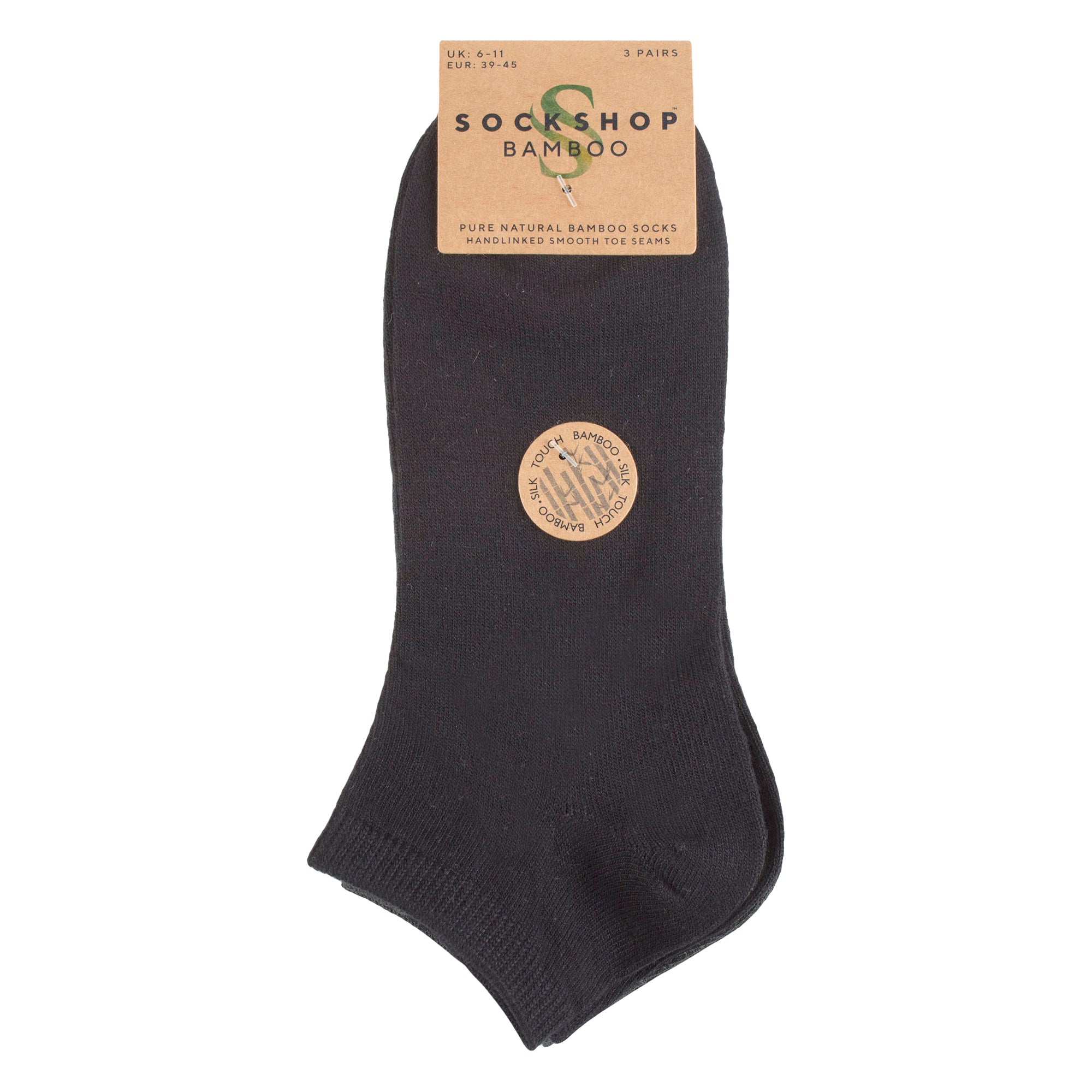3 Pack Mens Plain Bamboo Trainer Liner Socks - Soft Breathable Everyday Comfort