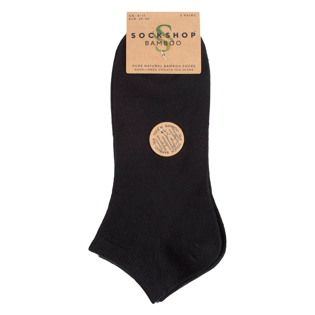 3 Pack Mens Plain Bamboo Trainer Liner Socks - Soft Breathable Everyday Comfort