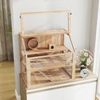 PawHut Wooden Hamster Cage with Detachable 31cm Deep Bottom, Hut, Seesaw, Exercise Wheel, Ramp, 80 x 50 x 76cm, Natural