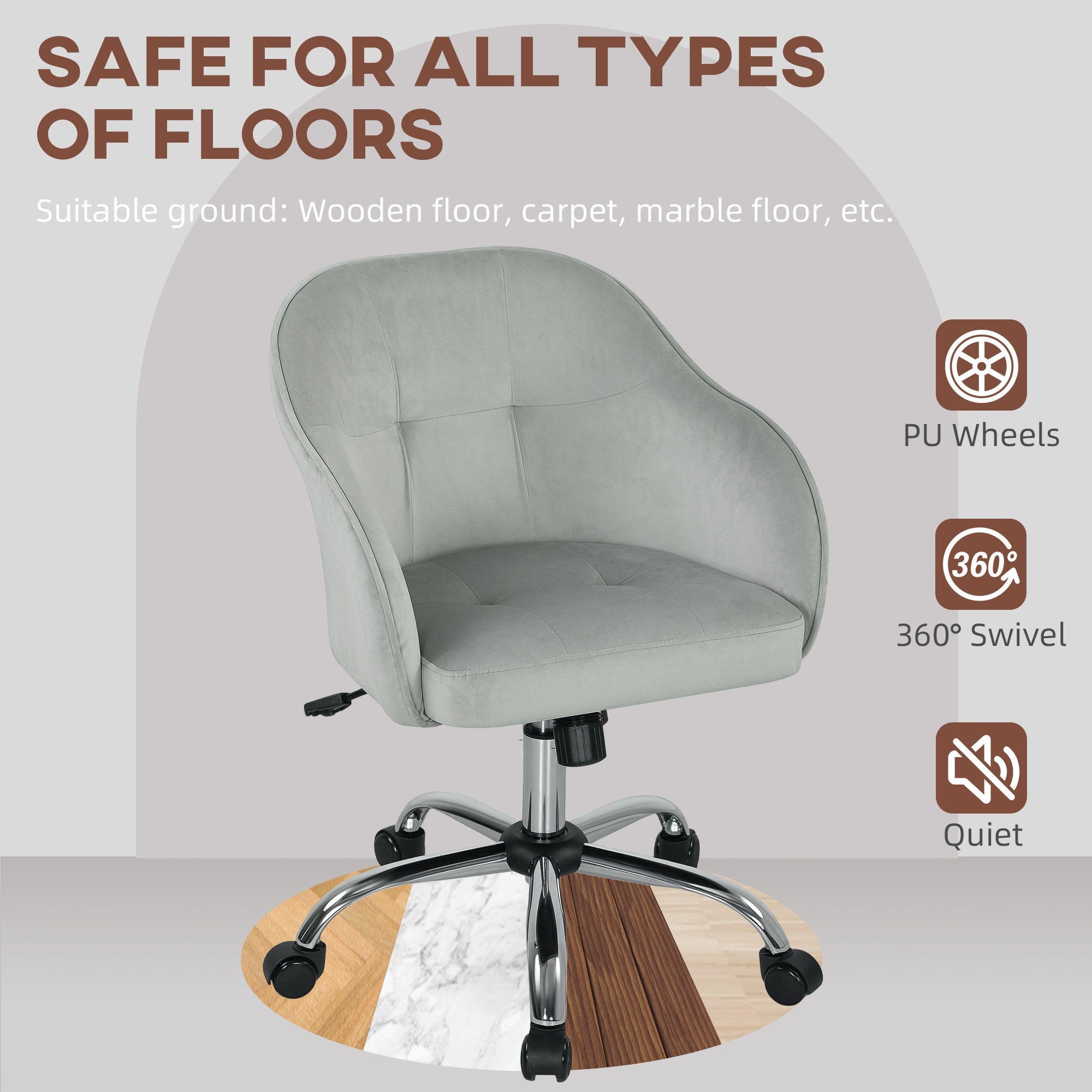 HOMCOM Velvet-feel Swivel Office Chair - Grey