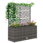 Outsunny 33L Garden PE Rattan Planter with Trellis, Free Standing Flower Raised Bed for Garden, Garden Planter for Climbing Plants, 84cm x 30cm x 107cm, Light Grey
