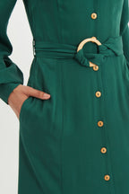 Rebecka Twill Long Sleeve Midi Dress