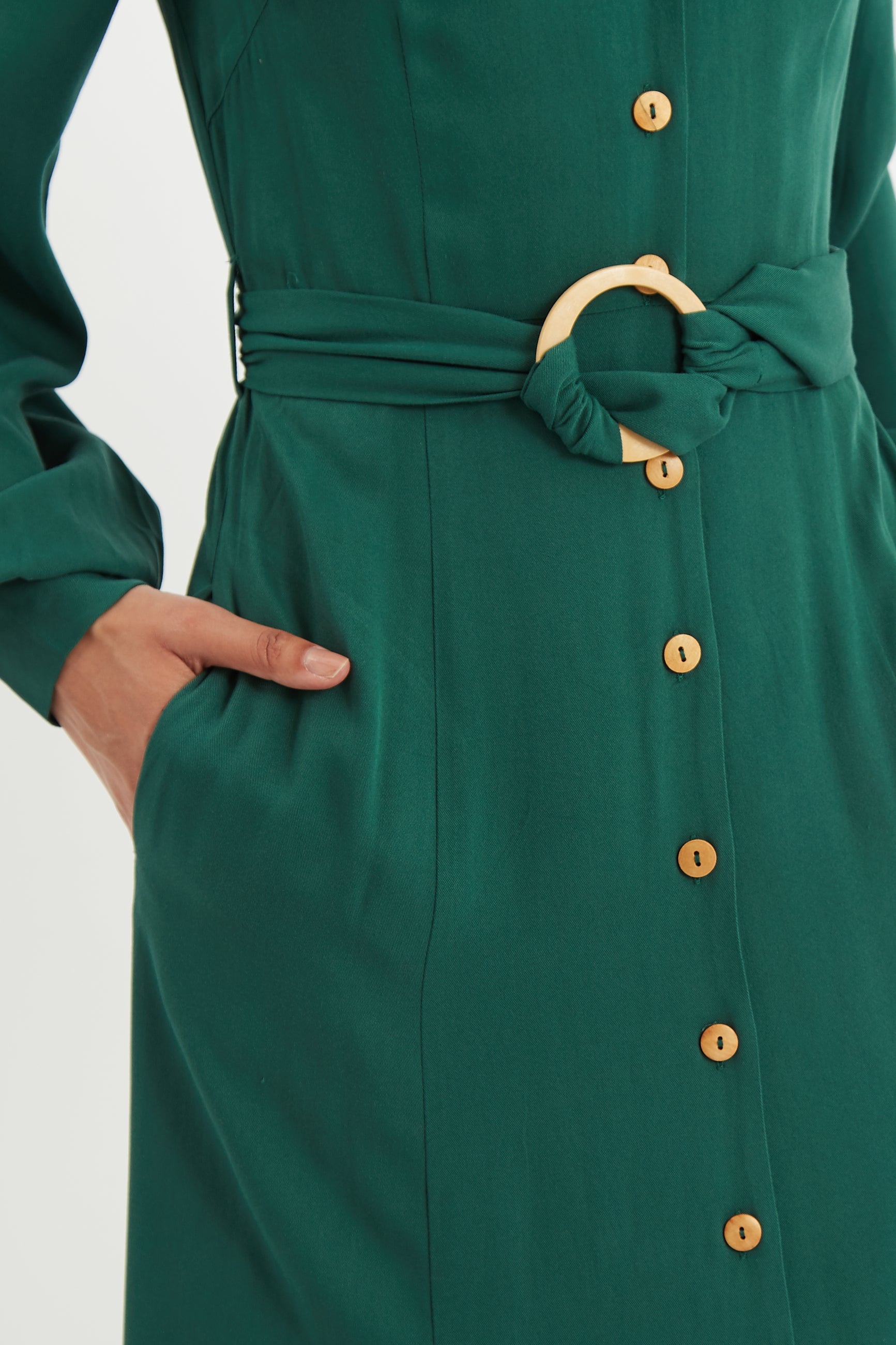 Rebecka Twill Long Sleeve Midi Dress