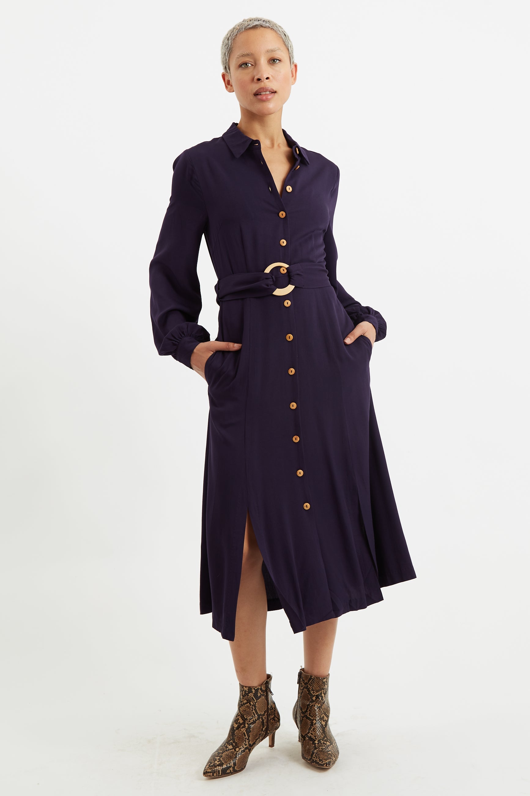 Rebecka Twill Long Sleeve Midi Dress