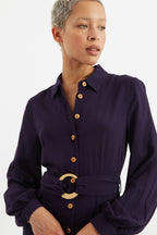 Rebecka Twill Long Sleeve Midi Dress