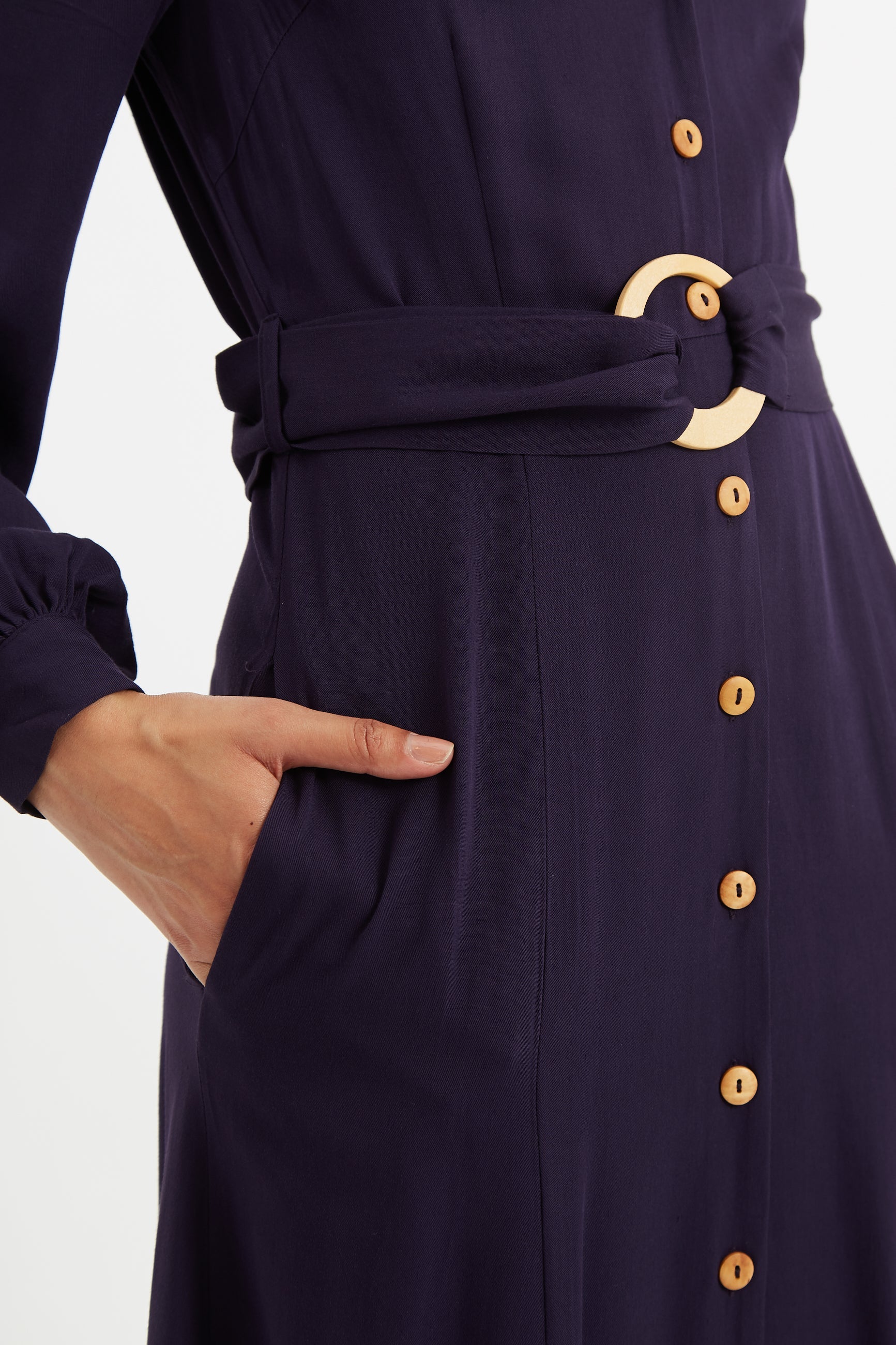 Rebecka Twill Long Sleeve Midi Dress