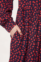 Louche Rheane Gingham Twist Print Long Sleeve V Neck Midi Dress